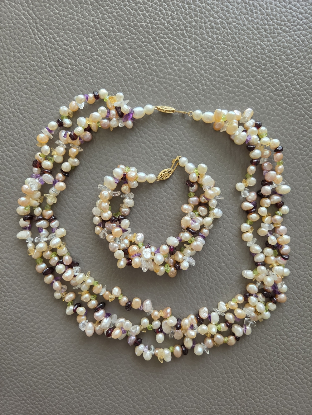 Multicolor Freshwater Pearl & Gemstone Necklace and Bracelet Set